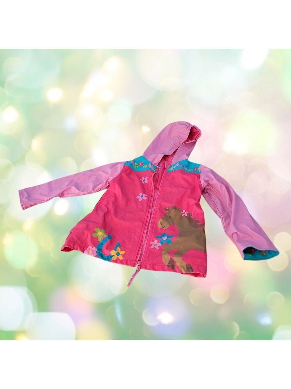 Stephen Joseph Raincoat Girls Size 5 / 6 Pink Western Horse Flowers Jacket T54